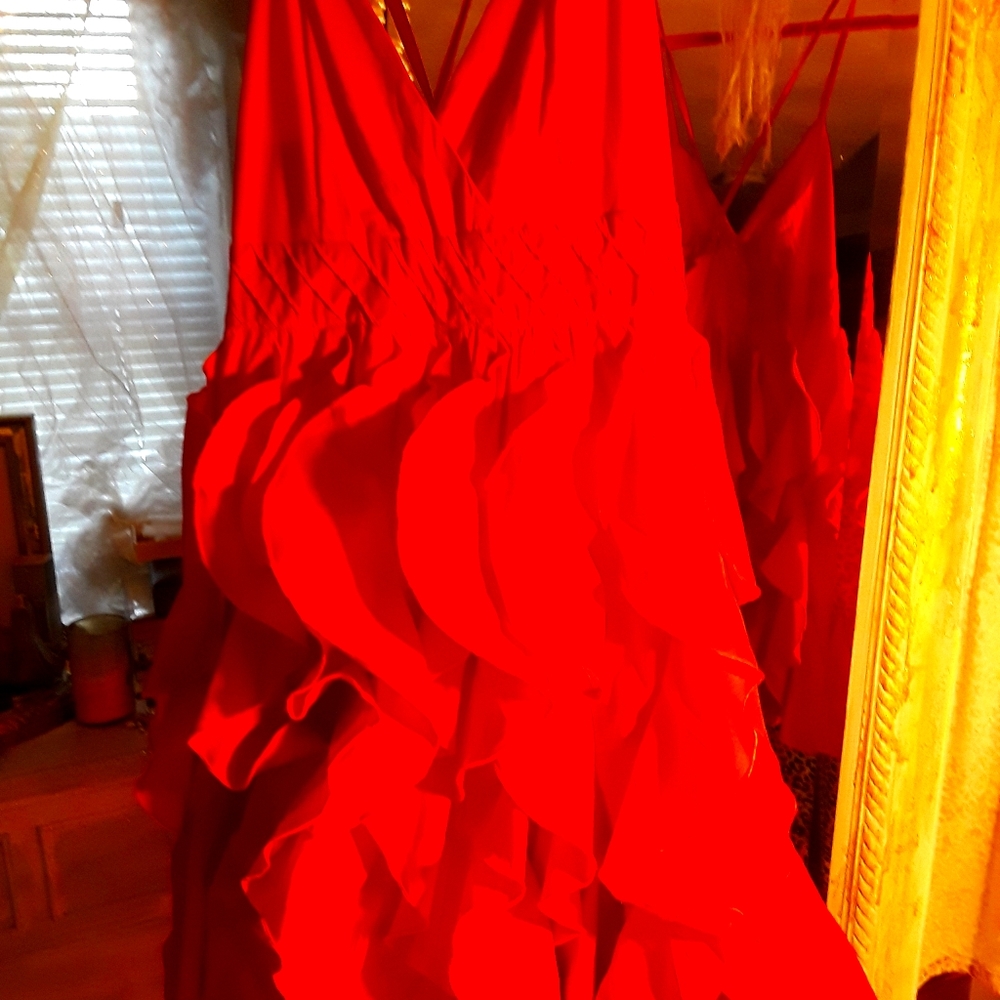 Womans red cocktail dress